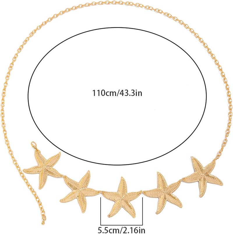 WFik Gold Big Starfish Waist Chain Belt Bikini Body Chains Jewelry Summer Beach Boho Silver Starfish Waist Belly Chain Adjustable Metal Link Belly Belt for Women - Image 3